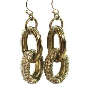 Gold Tone Double Hoop Earrings With Rhinestone Accents